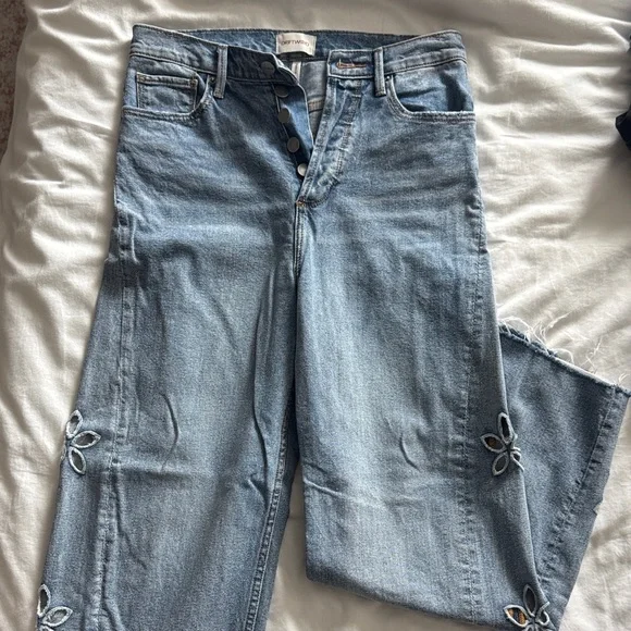 Driftwood Parker Women's Barrel Denim Jeans with Embroidered Cutouts - Picture 1 of 6